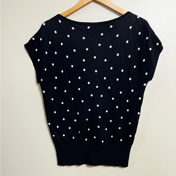 Ann Taylor short sleeve sweater. Black w/ cream polka dots. - Picture 2 of 4